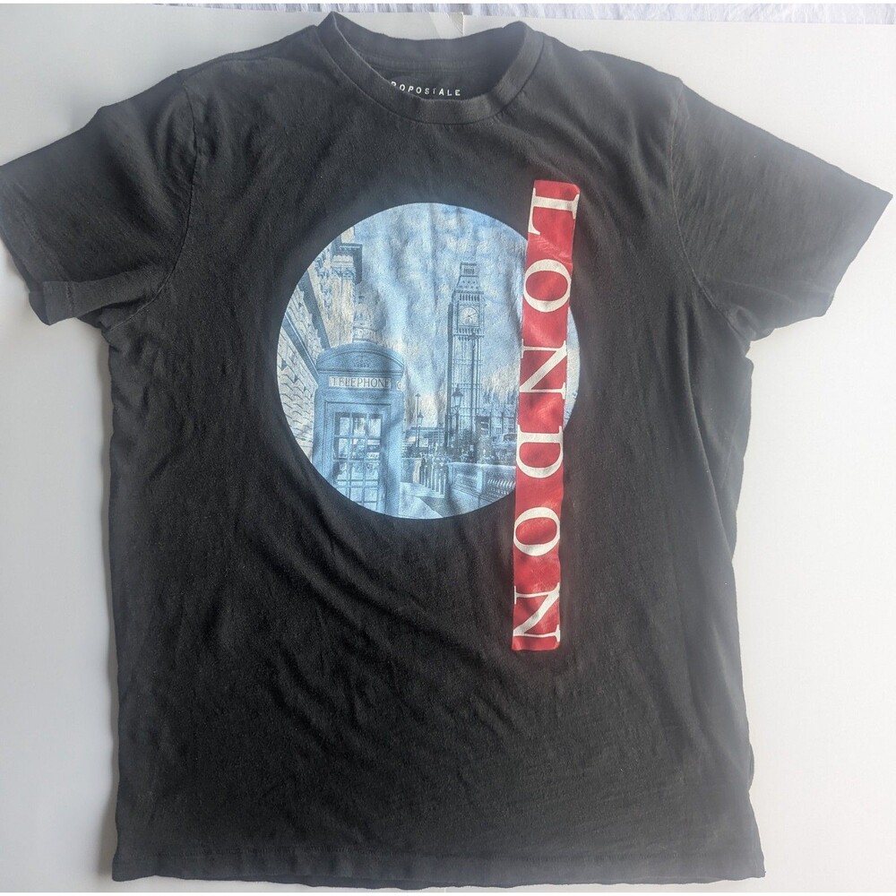 Aeropostale Men's London Graphic T-Shirt M Black Big Ben Telephone Booth